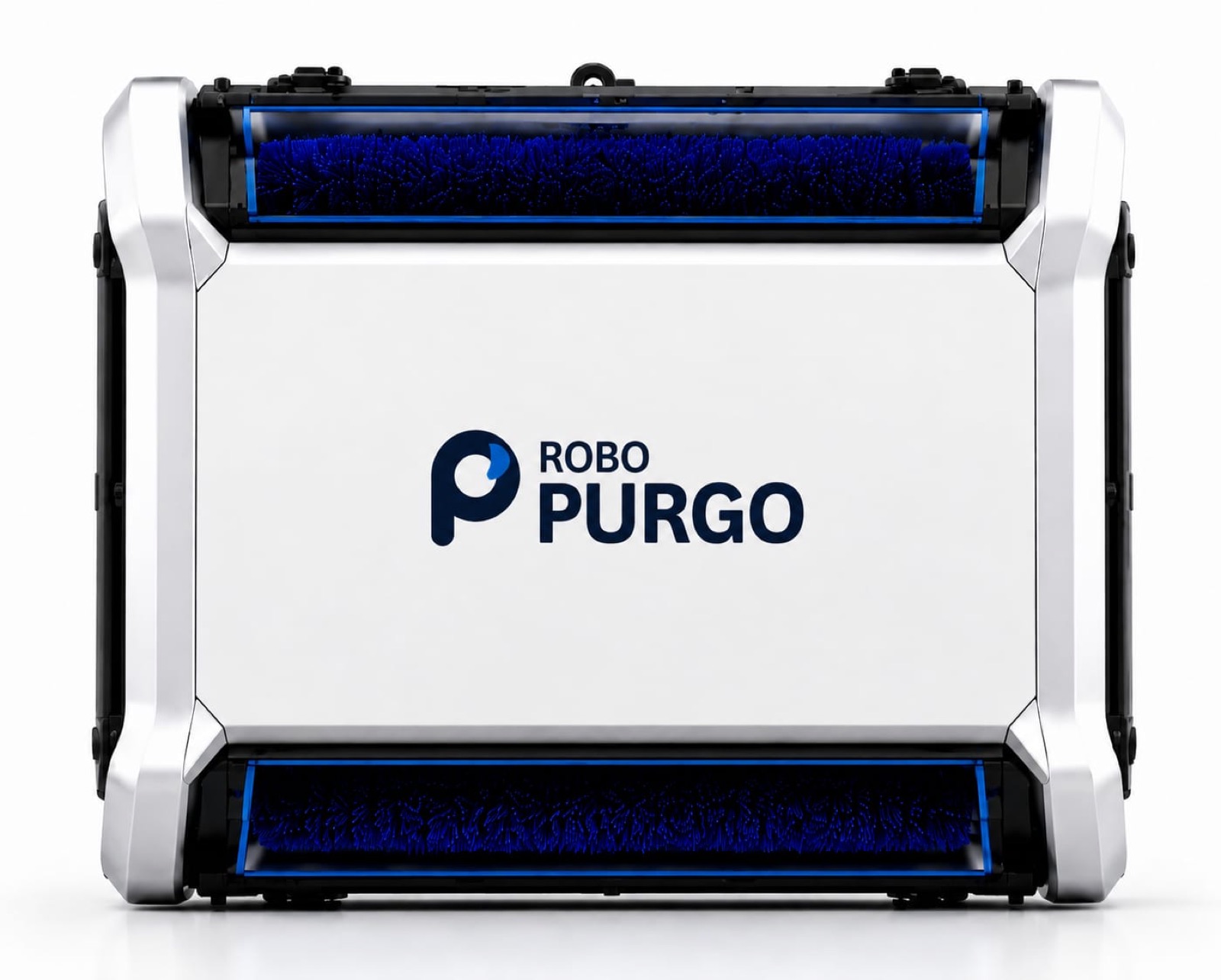 Front view of the ROBO-PURGO robotic cleaning unit with dual brush rollers